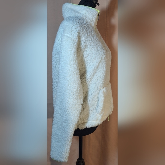 SO White Sherpa Jacket with Neon Yellow Accents - Picture 2 of 7